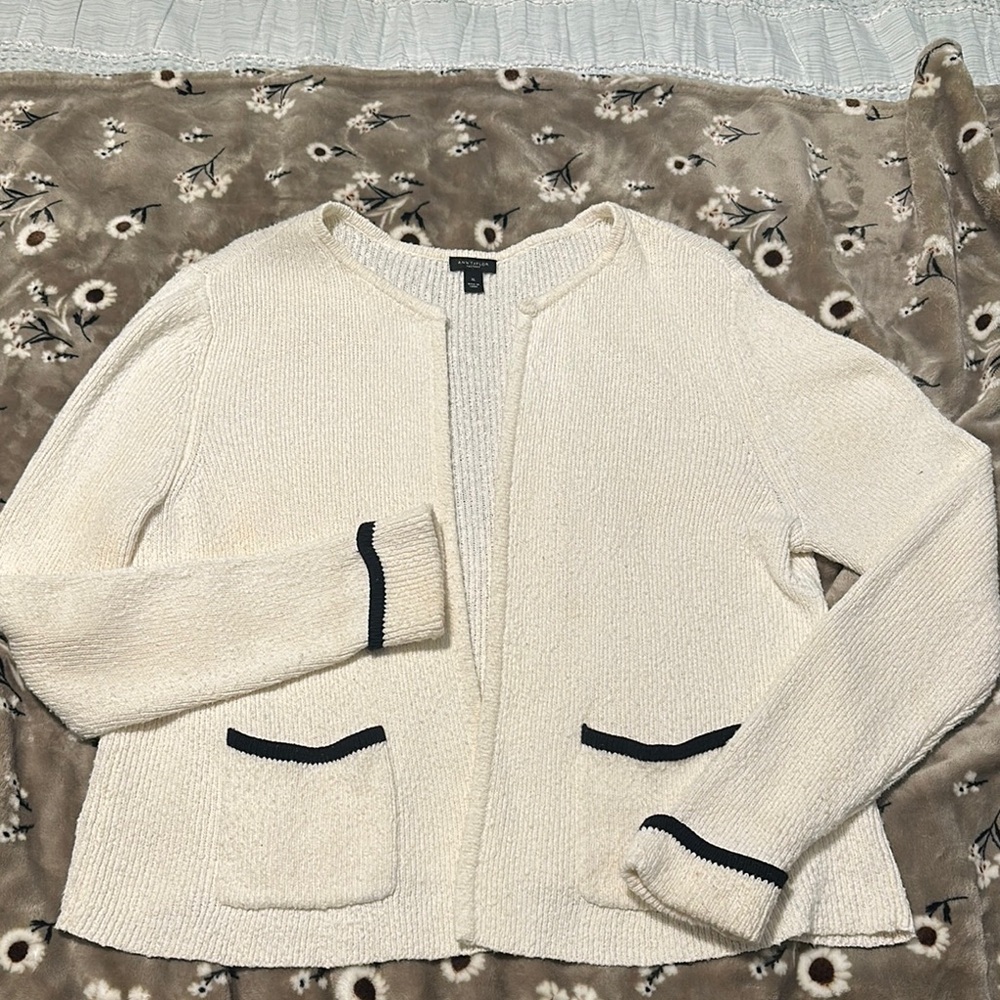 Ann Taylor Factory Cream and Black sweater